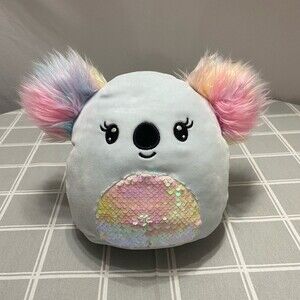 KYA Koala Squishmallow Pastel Blue & Rainbow Fluffy Ears Plush Toy with Sequins